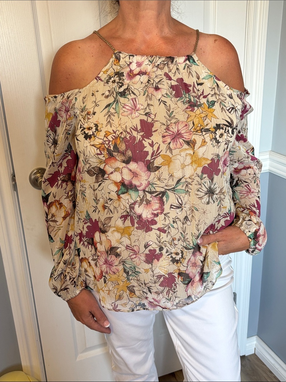 Size Large, Thalia Sodi off shoulder halter blouse
